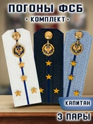 Погоны ФСБ комплект 3 шт. картон звание Капитан 14х5,5см