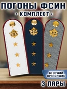 Погоны ФСИН комплект 3шт. картон (в сборе) укомплектованные с фурнитурой звание Старший Прапорщик 14х5 см