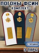 Погоны ФСИН комплект 3шт. картон (в сборе) укомплектованные с фурнитурой звание Старшина 14х5 см